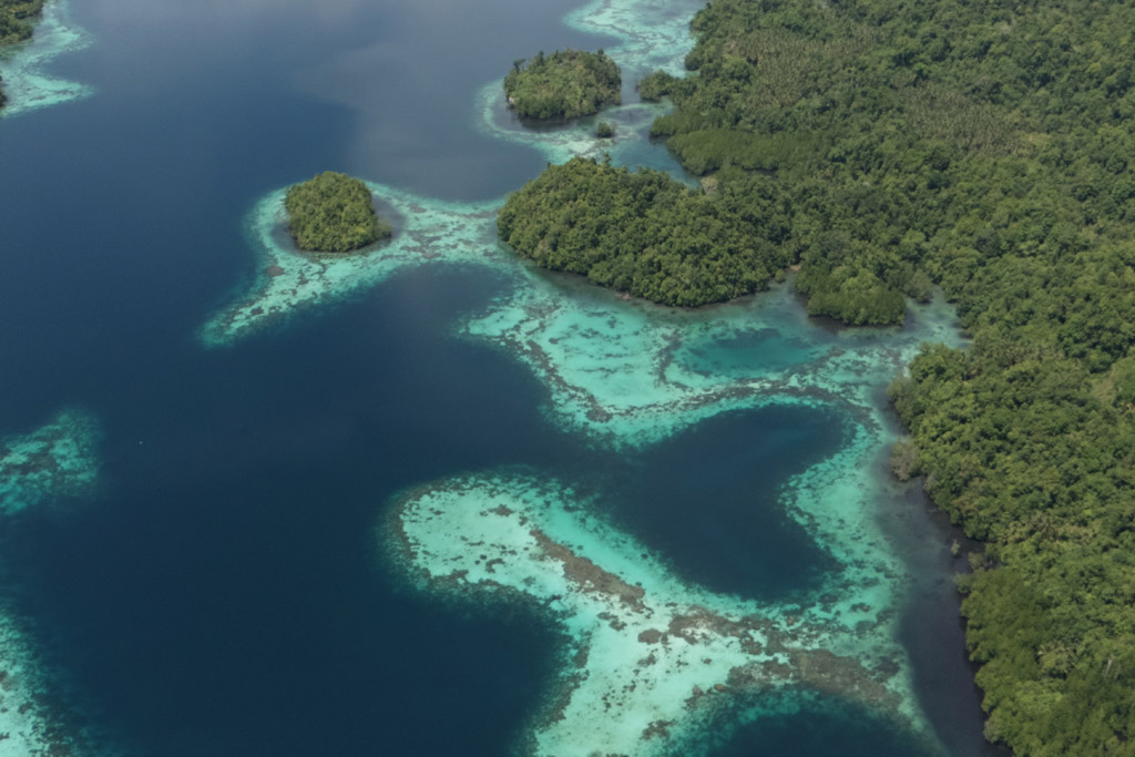 Korallenriffe aus der Luft vor Banggai Island