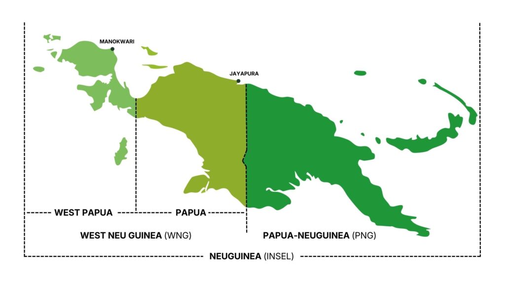 Politische Karte von Neuguinea mit Westpapua Indonesien und Papua Neuguinea